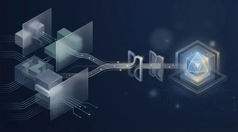 Minimum necessary prompting — filtered context passing through policy gates into AI reasoning zone