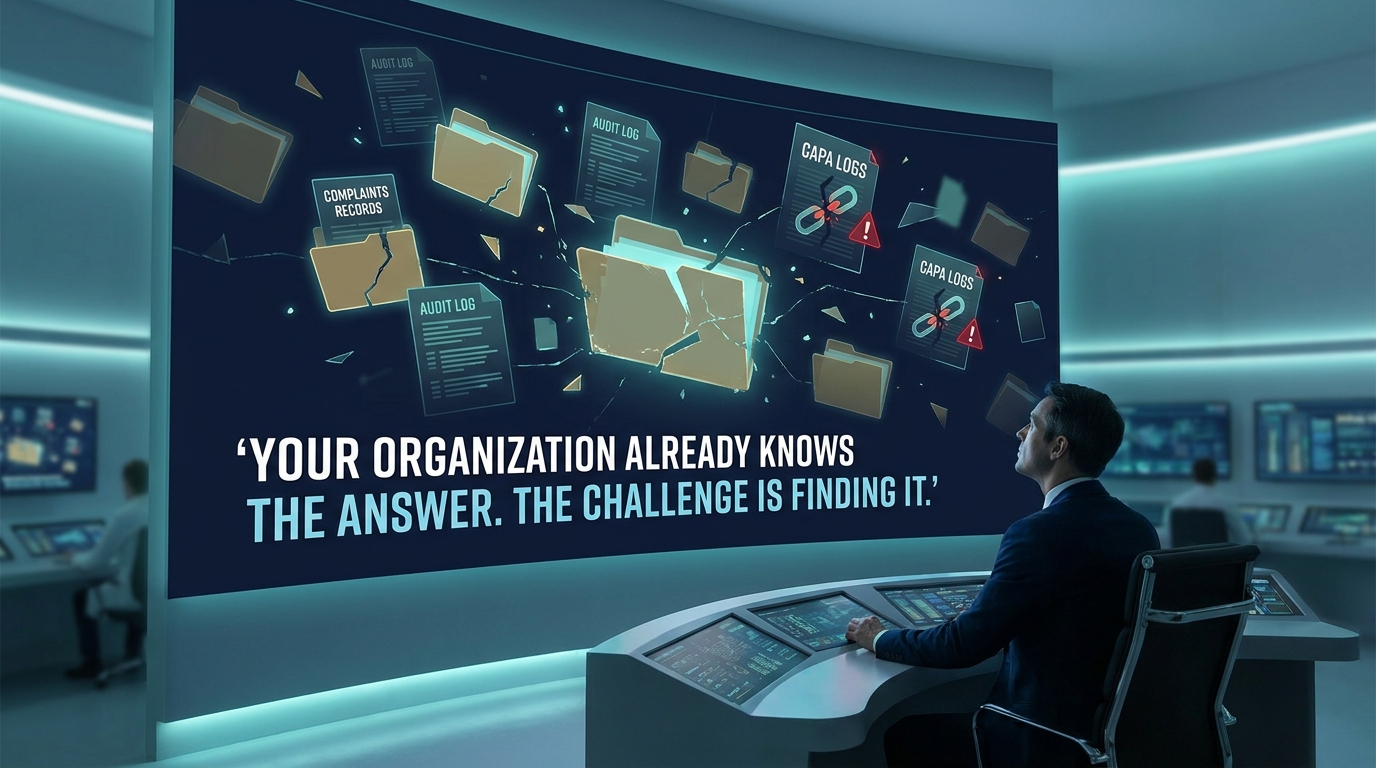An investigator facing thousands of deviations, CAPAs, audits, and inspection records scattered across disconnected systems.