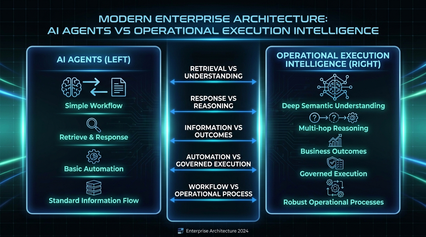 Agents respond, retrieve, and generate; operational intelligence reasons, understands, and executes under governance.