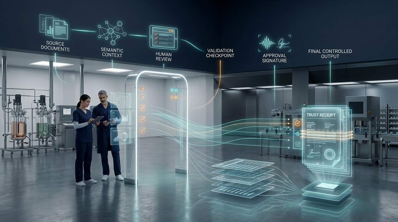 Every AI-generated decision produces an audit trail and trust receipt that the Quality Unit and regulators can verify.