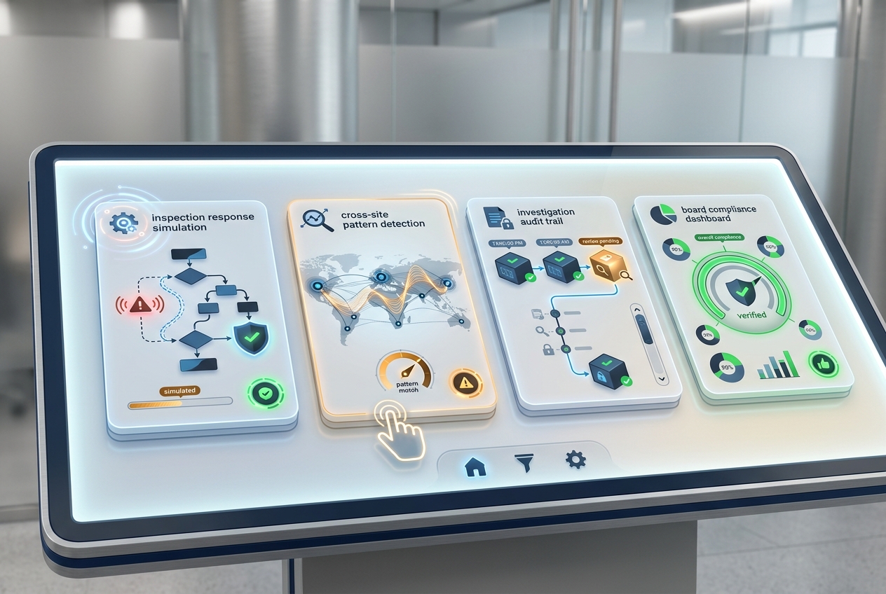 Interactive CRI Experience Center console with simulated inspection, operational discovery, root-cause exploration, and recovery roadmap modules.