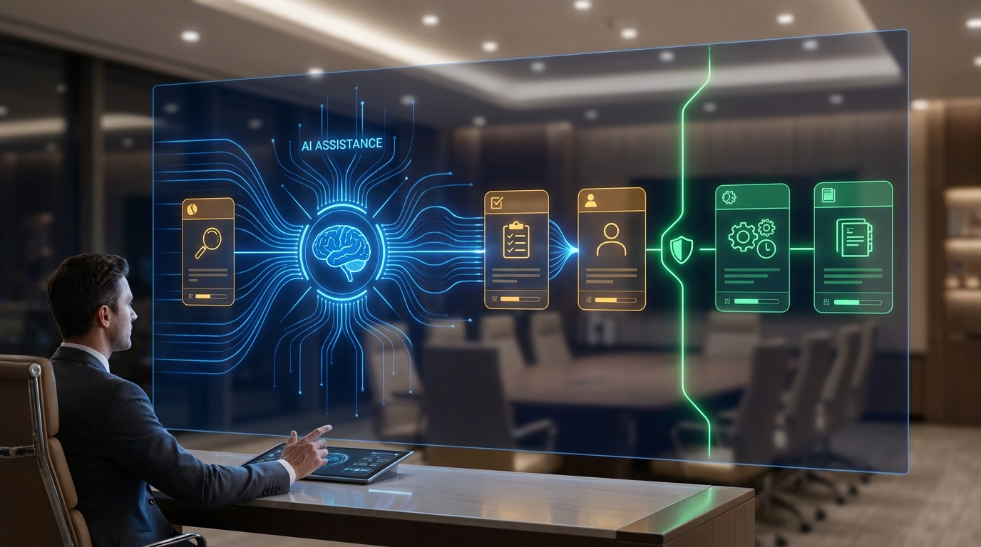 Validation and human oversight — validation checkpoints, human-in-the-loop review, and escalation paths layered over a governed AI workflow.