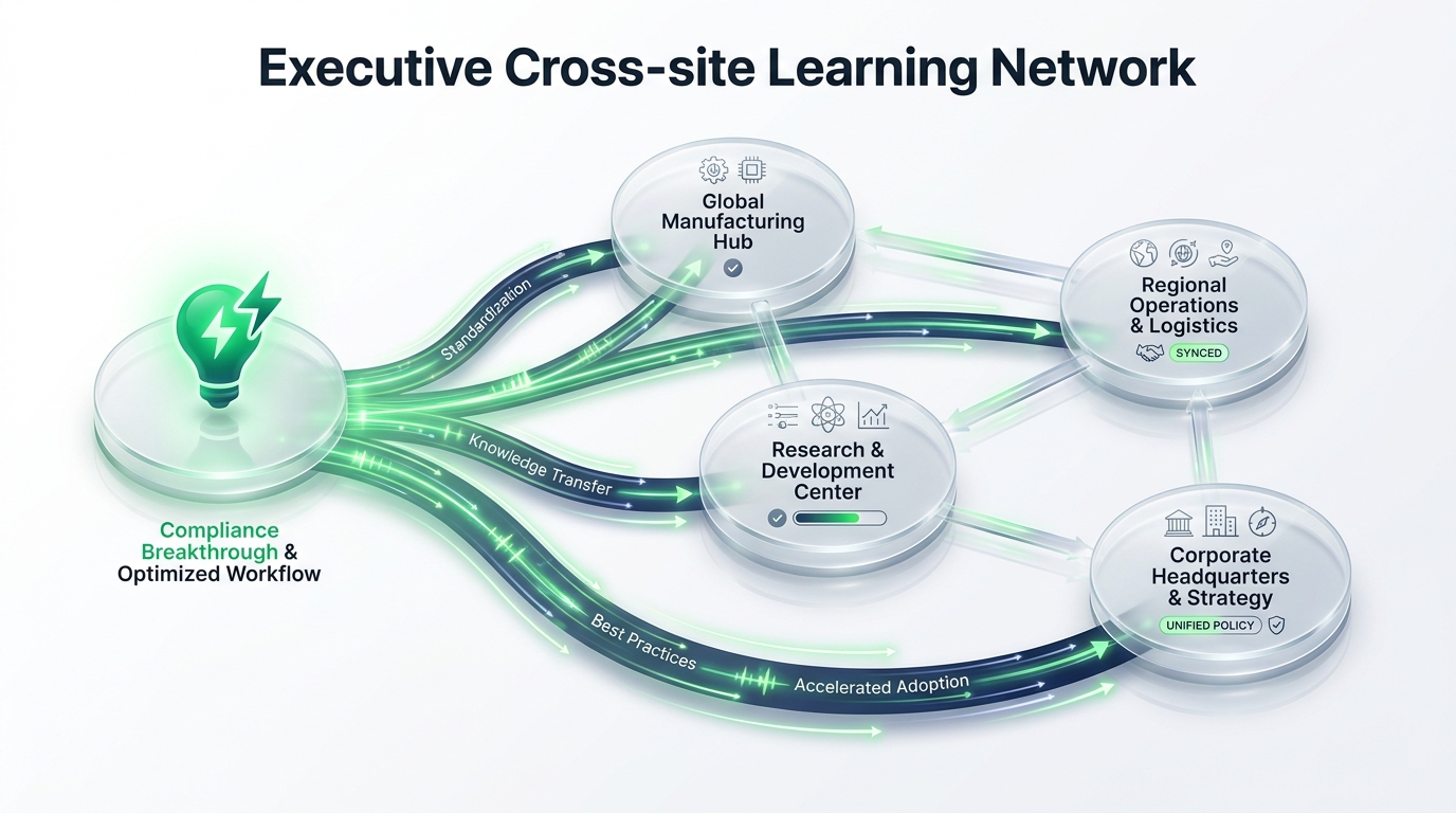 Cross-site learning across a network — operating insight captured at one facility flowing as reusable understanding to every other company in the portfolio.